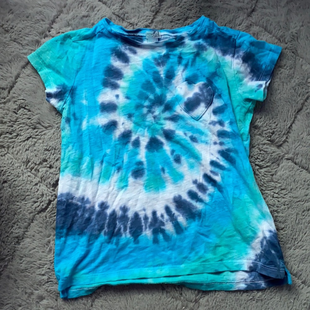 Alex tie-dyed tee shirt with heart shaped pocket.